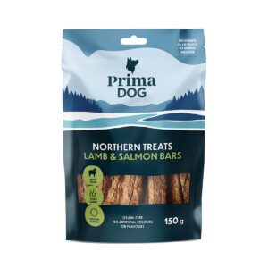 חטיף לכלב פרימה דוג רצועות בשר מיובש כבש וסלמון 80 גרם