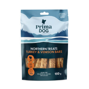 חטיף לכלב פרימה דוג רצועות בשר מיובש צבי והודו 80 גרם