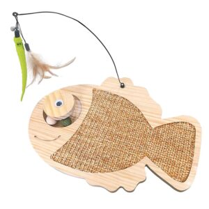 משחק גירוד לחתול לוח עץ עם כדורים RN0230 - דג - 36×30×26 סמ