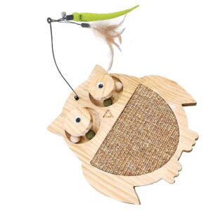 משחק גירוד לחתול לוח עץ עם כדורים RN0232 - ינשוף - 34×30×30 סמ