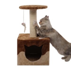 מתקן גירוד לחתול RN0153 - בית עם עמוד גירוד חום - 55 סמ